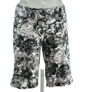 CACHE Women's Shorts Cotton Black White Floral Walking Bermuda Pockets Size 4